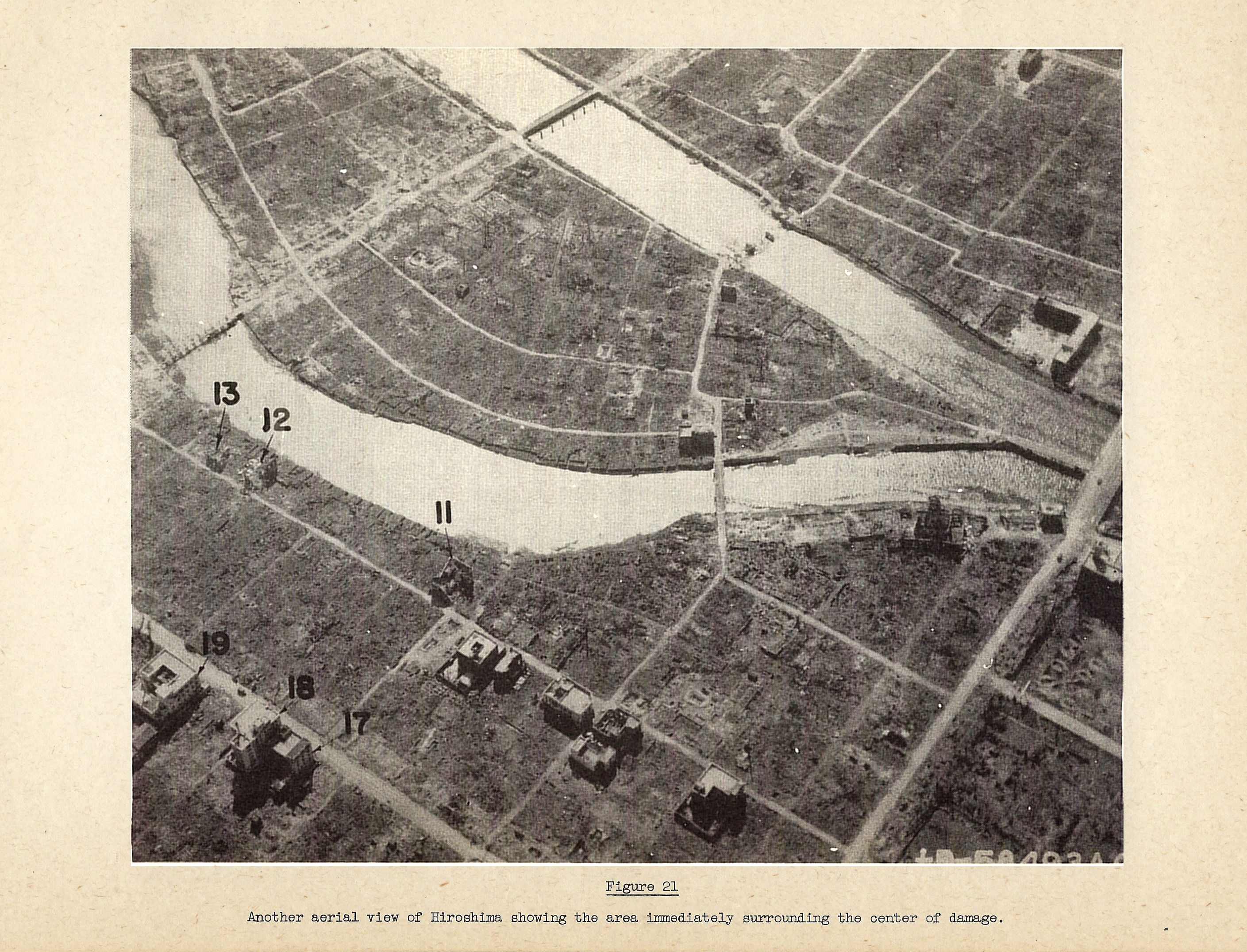 Another aerial view of Hiroshima showing the area immediately surrounding the center of damage.